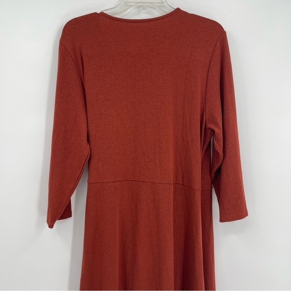 Soft Surroundings Dress Size 1X Womens V Neck Moc Wrap Ribbed Knit Rust Red - Picture 10 of 11